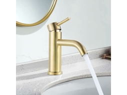 Misturador Simples Para Banheiro Com Tubo De Cobre, Torneira De Água Quente E Fria, Revestida A Ouro Escovado
