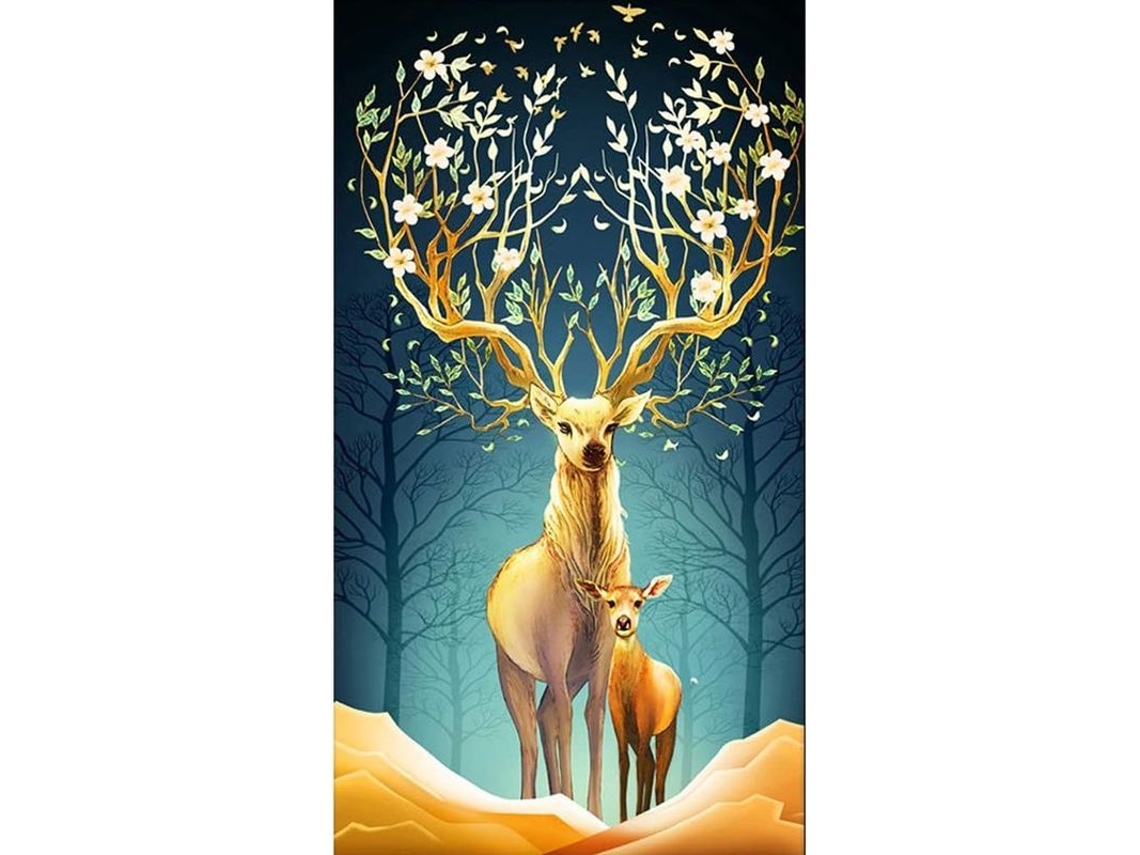 Pintura Diamante Fácil Animal Ciervo Lienzo Resina Diamante Redondo Completo Decoración Para El Hogar Regalo