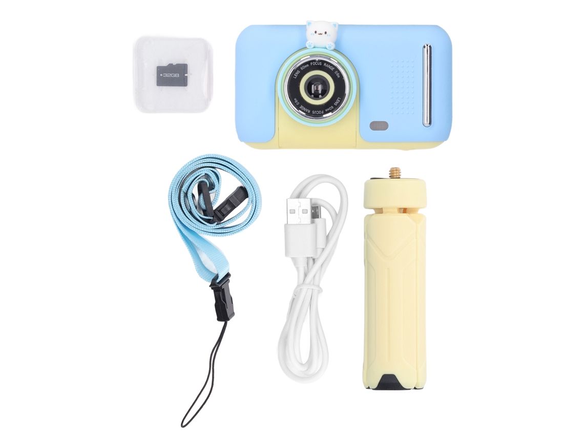 Câmera Para Crianças Hd 2.4 Polegadas 40mp Foto 1080p Vídeo Brinquedo Com Cartão De Memória 32g Azul Amarelo