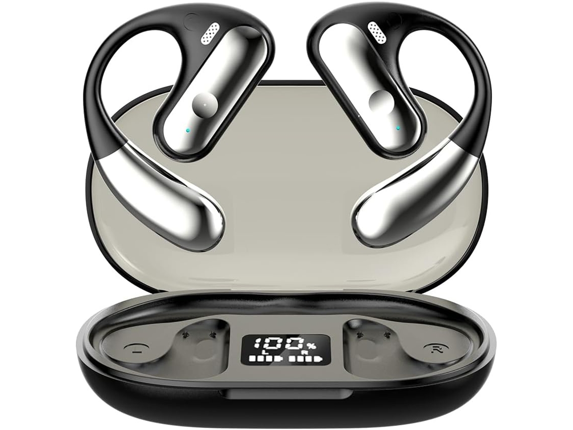 Fones Condução Ar Orelha Aberta Sem Fio JIAPEI 5.3, Confortável, Gancho Ergonômico, Som Balanceado, Estojo Digital, 40h, Preto