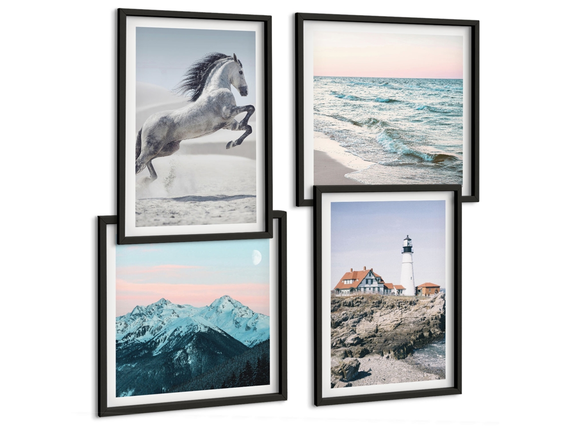 Conjunto De Pinturas Frutas Cítricas Coloridas Moldura Preta Imagens Para Um Quarto Infantil Espelharte (conjunto De 4 Imagens)