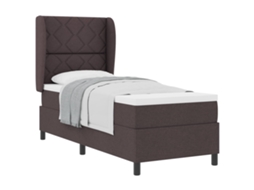 Cama De Solteiro | Camas Para Quarto | Cama Box Com Colchão Castanho Escuro 80 X 200 Cm Tecido