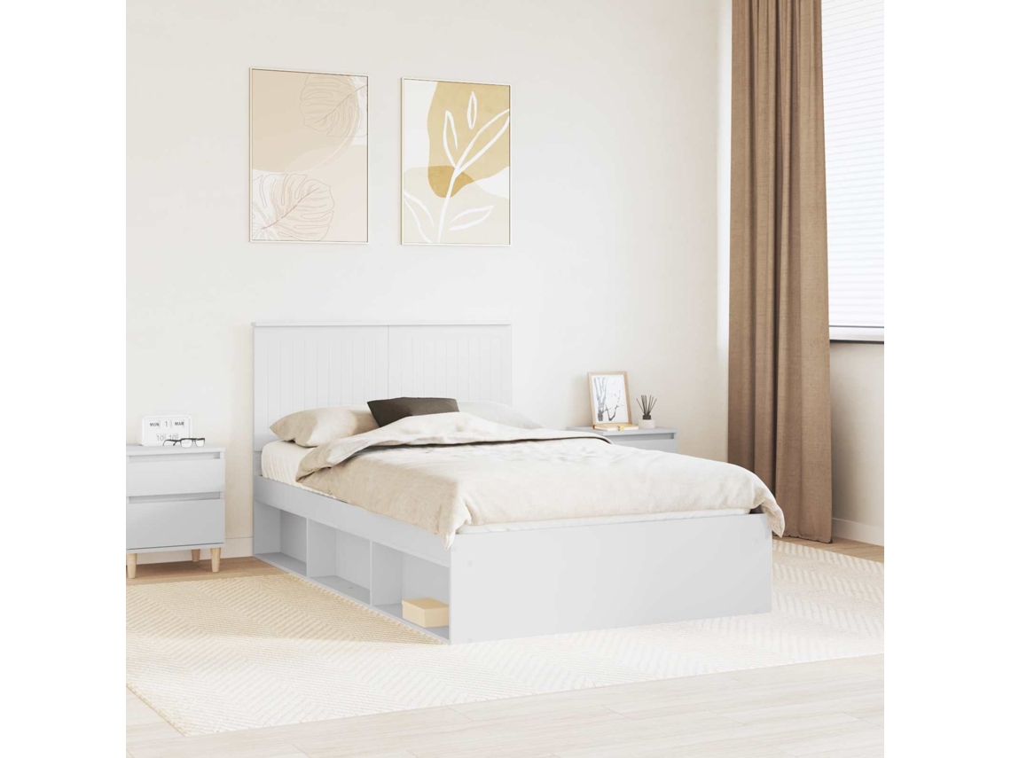 Vidaxl Estrutura Da Cama Com Cabeceira Branco 120 X 200 Cm