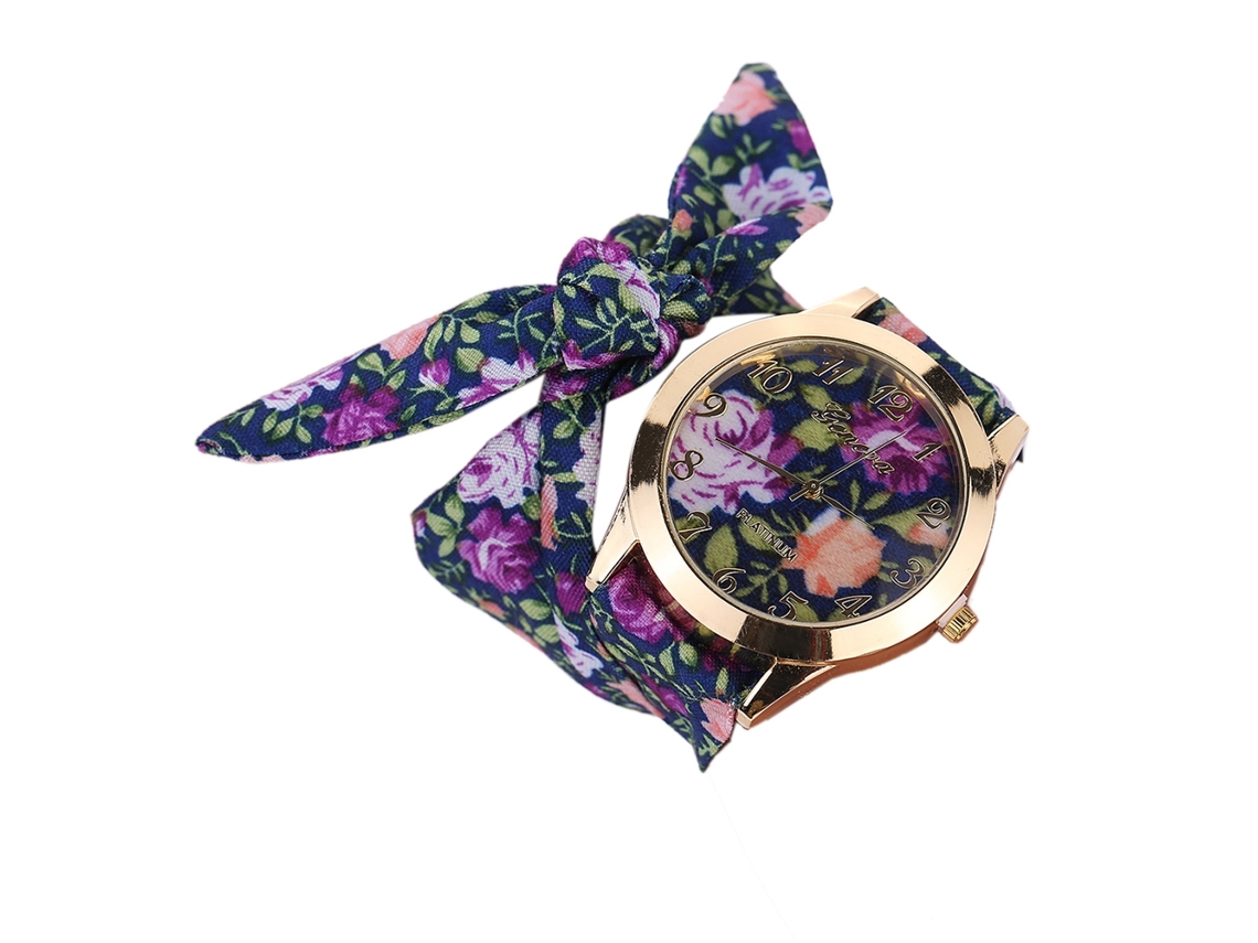 Relógio Feminino de Pulso Casual com Pulseira de Tecido Floral e Movimento de Quartzo