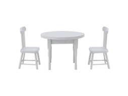 Mali conjunto Mesa e 2 Cadeiras Miniatura de Madeira Branca Acessório Casa de Bonecas 1:12