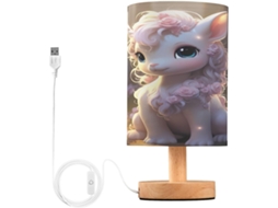 Luminária De Mesa Em Formato Cavalo Skyshu Pequena Led Usb Com Base Madeira Antiderrapante E Cúpula Que Não Agride Os