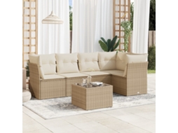 Vidaxl 6 Pcs Conjunto De Sofás P/ Jardim Com Almofadões Vime Pe Bege