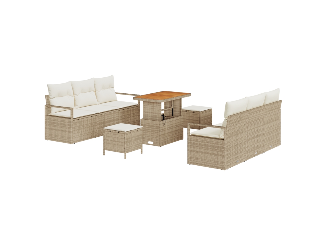 Conjunto 9 Conjunto De Sofá De Jardim Vidaxl Bege Vime Pe (175 X 62 X 85 Cm)
