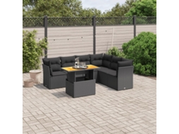 Vidaxl 7 Pcs Conjunto De Sofás P/ Jardim C/ Almofadões Vime Pe Preto