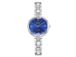Relógio de Pulseira Feminino de Quartzo com Pulseira de Aço e Strass Dial Redondo (azul Prateado)