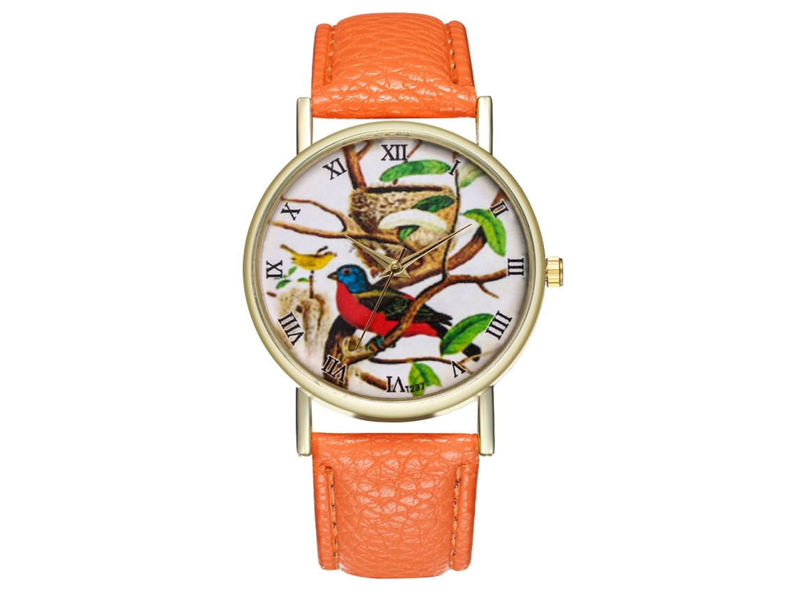 Relógio Zhoulianfa Laranja Fashion Unissex Casual Quartzo com Pulseira de Couro