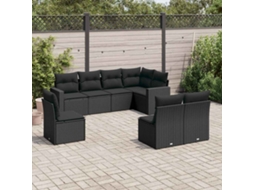 Vidaxl 8 Pcs Conjunto Sofás De Jardim Com Almofadões Vime Pe Preto
