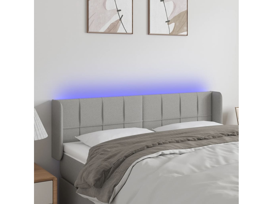 Vidaxl Cabeceira Cama C/ Luzes Led Tecido 147x16x78/88 Cm Cinza-claro