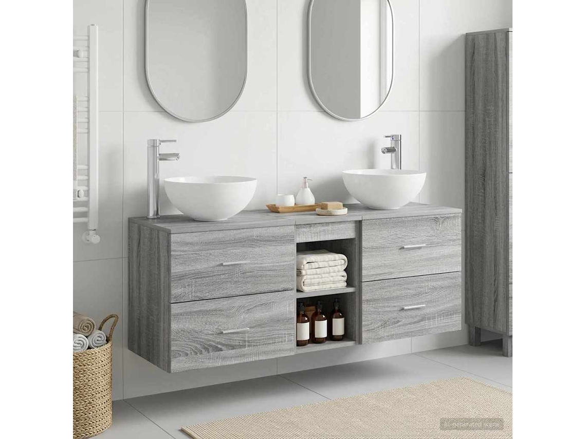 Vidaxl Conjunto De Armários Para Banheiro 3 Unid. Sonoma Cinzento