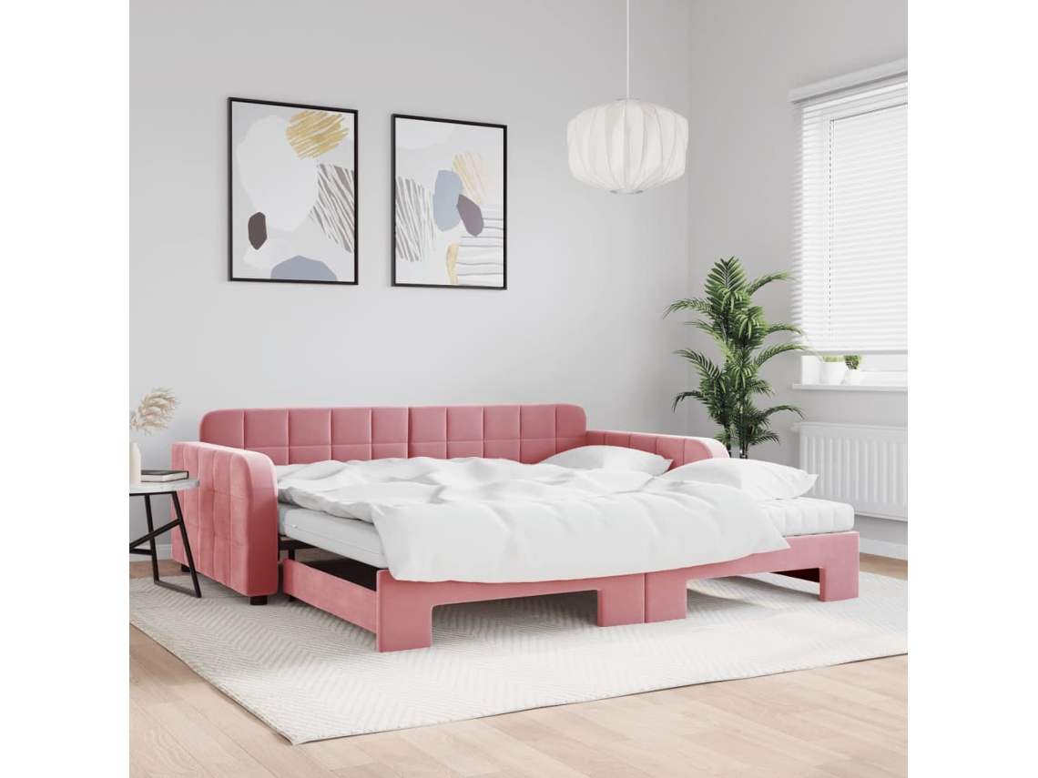 Vidaxl Sofá-cama Com Gavetão E Colchões 100x200 Cm Veludo Rosa