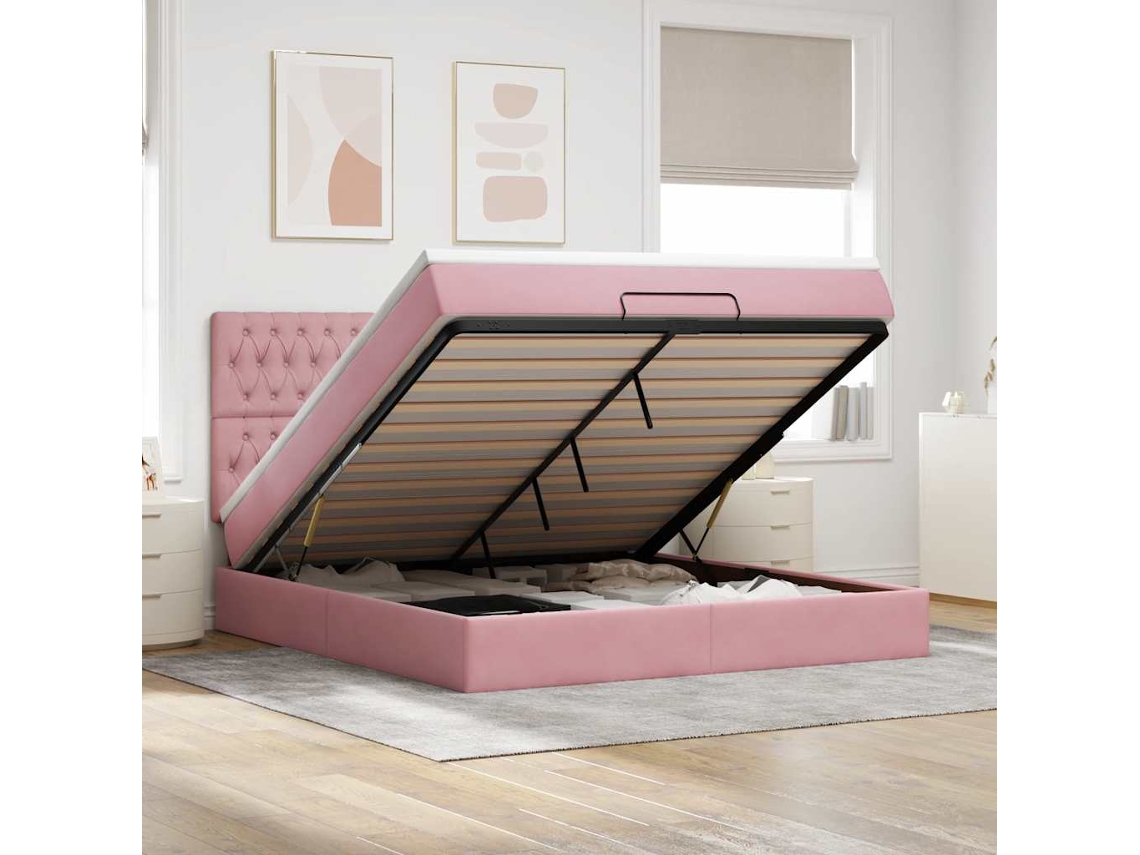 Vidaxl Estrutura De Cama Otomana Com Colchões 180x200 Cm Veludo Rosa