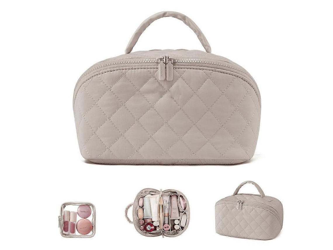 Necessaire De Maquiagem Acolchoada Cinza Com Compartimentos Para Viagem
