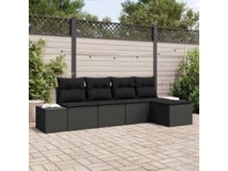 Vidaxl Conjunto De Sofá De Jardim 5 Unid. Preto Vime Pe