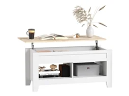 Mesa de Centro CHEZMOI com Tampo Elevatório, Prateleiras e Compartimento Oculto, 105x50x49, 62,5 cm, Branca