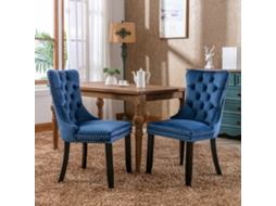 Conjunto De Cadeiras De Jantar Modernas Em Veludo Azul Com Pernas De Madeira E Detalhes Em Tachinhas 2 Peças,nikki Collection Mega Echo Trade Shop