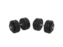 Halteres 2x25kg, kit com 12 placas, revestimento plástico, antirruído, preto | S/MARCA
