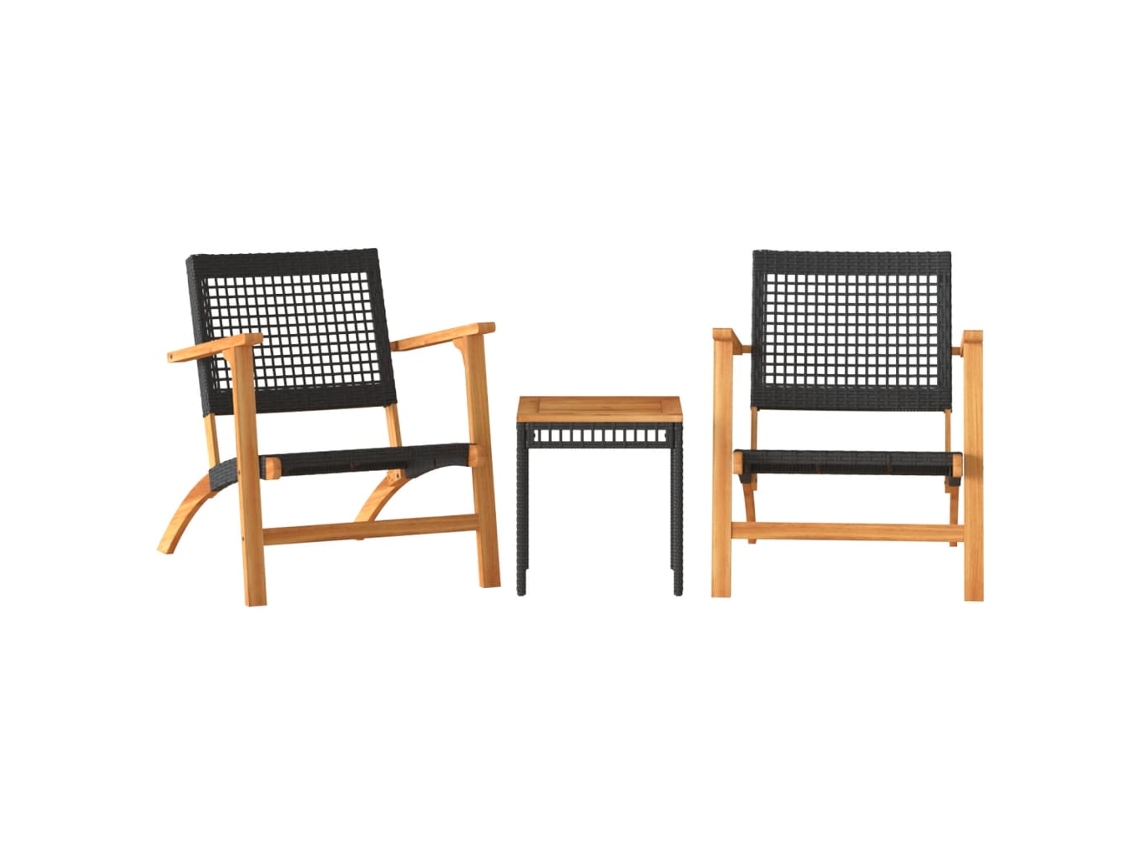 Conjunto de Bistrô 3 Pcs Vime Pe/madeira de Acácia Maciça Preto MAISON EXCLUSIVE