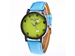 Relógio de pulso esportivo moderno com mecanismo de quartzo, ideal para estudantes, com pulseira de couro azul claro.