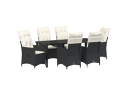 Conjunto 7 Conjunto De Jantar Para Jardim Vidaxl Preto Vime Pe (200 X 80 X 73 Cm)