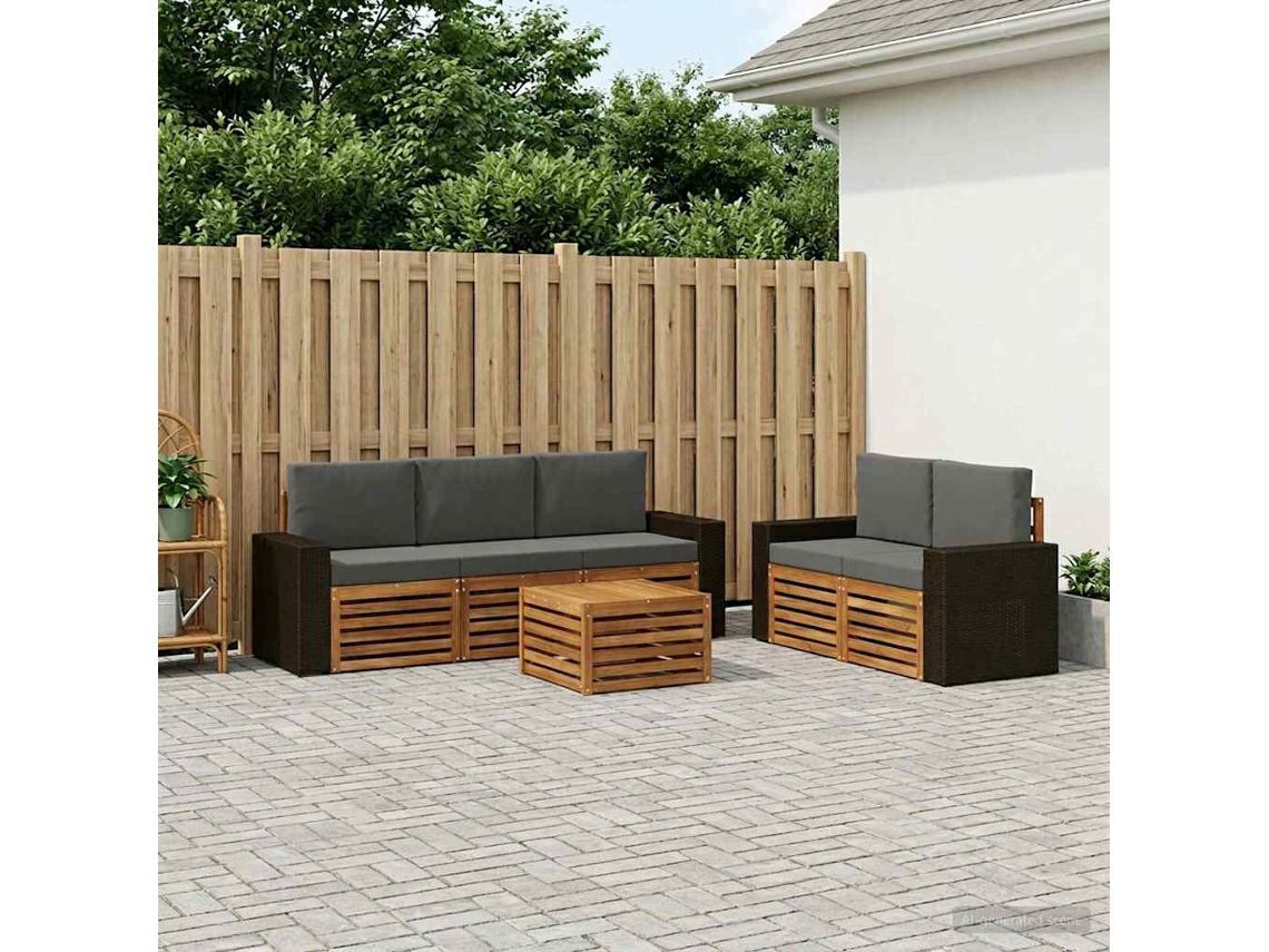 Vidaxl Conjunto De Sofás Para Exterior 6 Unid. Natural E Antracite