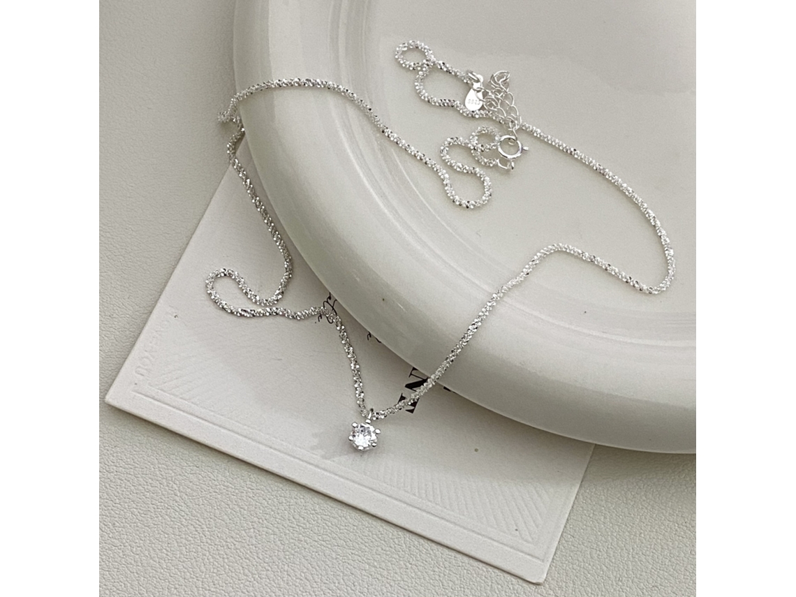 Cinturão de Ouro Branco S925 com Reflexos Cintilantes, Zircônia Branca com um Toque Sofisticado e Elegante, Colar Requintado e Cheio de Charme MDUG