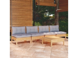 5 Pcs Conjunto Lounge De Jardim C/ Almofadões Cinzentos Pinus Dkd Home Decor
