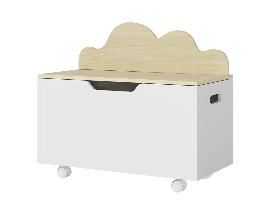 Baú De Brinquedos Infantil Com Rodinhas, Baú De Armazenamento Infantil Com Tampa Articulada, 59 X 30 X 53 Cm, Branco