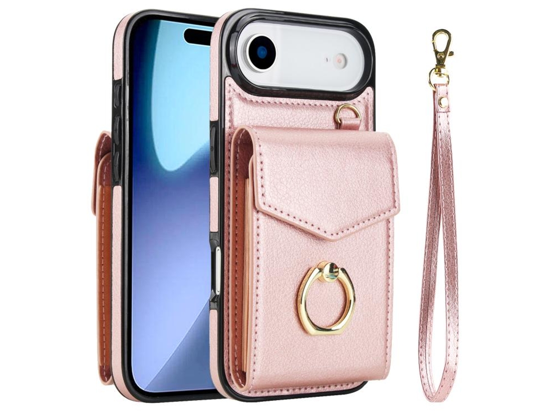 Capa Para Iphone 17 Air Com Compartimento Para Cartão Rfid E Suporte De Anel