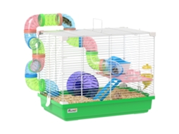 Gaiola de Hamster de 2 Andares com Túnel. Água Engarrafada. Roda. Pequena Casa. Escadas 46 X 30 X 37 Cm Verde Ge