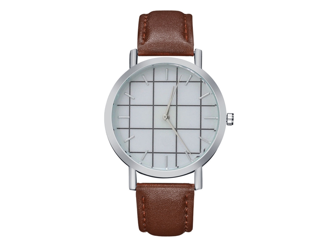 Relógio de pulso Zhoulianfa marrom, unissex, casual, simples, de quartzo, com pulseira de couro sintético.