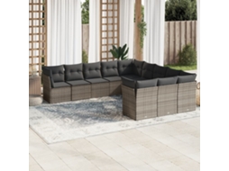 Vidaxl 11 Pcs Conjunto Sofás de Jardim C/ Almofadões Vime Pe Cinzento