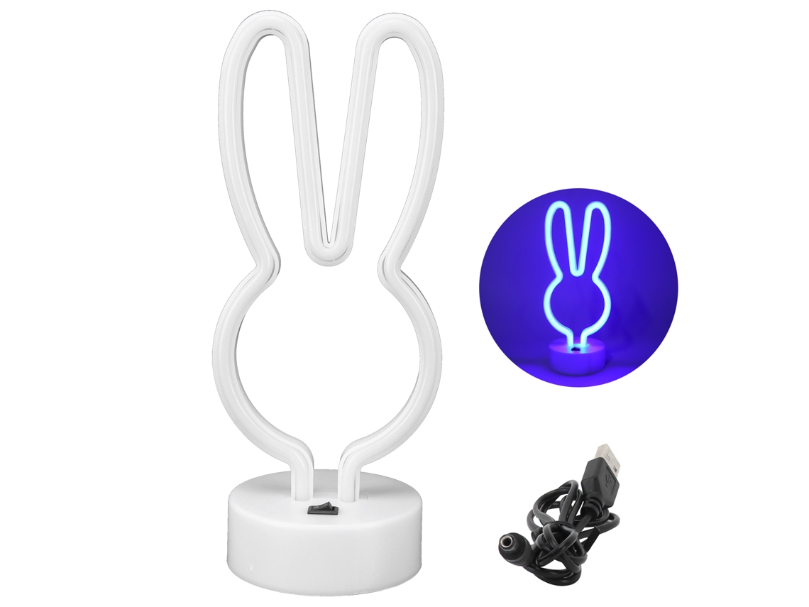 Luz de Neón em Forma de Coelho Led Mesa de Cabeceira Decorativa Usb Azul S/MARCA
