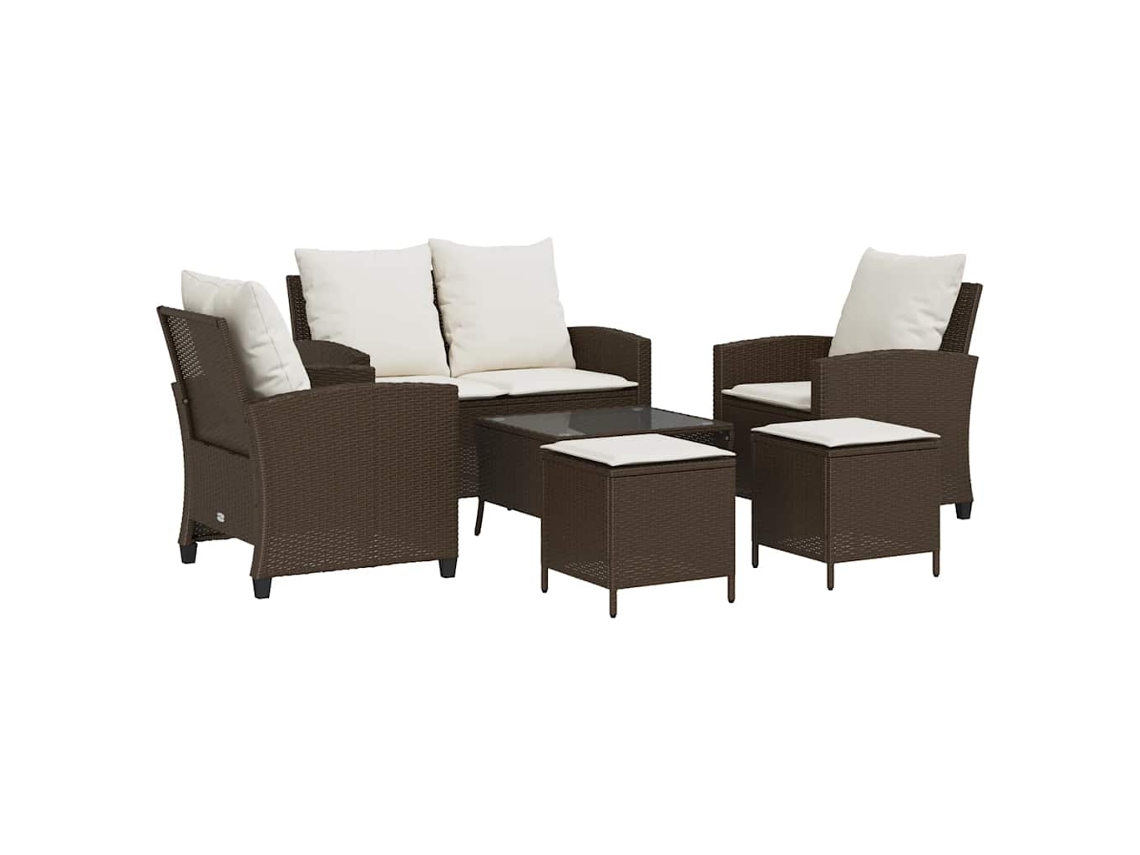 Conjunto 6 De Sofás De Jardim Vidaxl Marrom Rattan / Vime