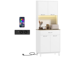 Aparador com luzes LED, tomada elétrica e USB, 71x40x180cm, branco
