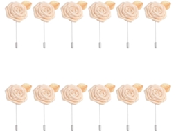 Conjunto De 12 Broches De Tecido Bege Para Terno, Em Formato De Flor.