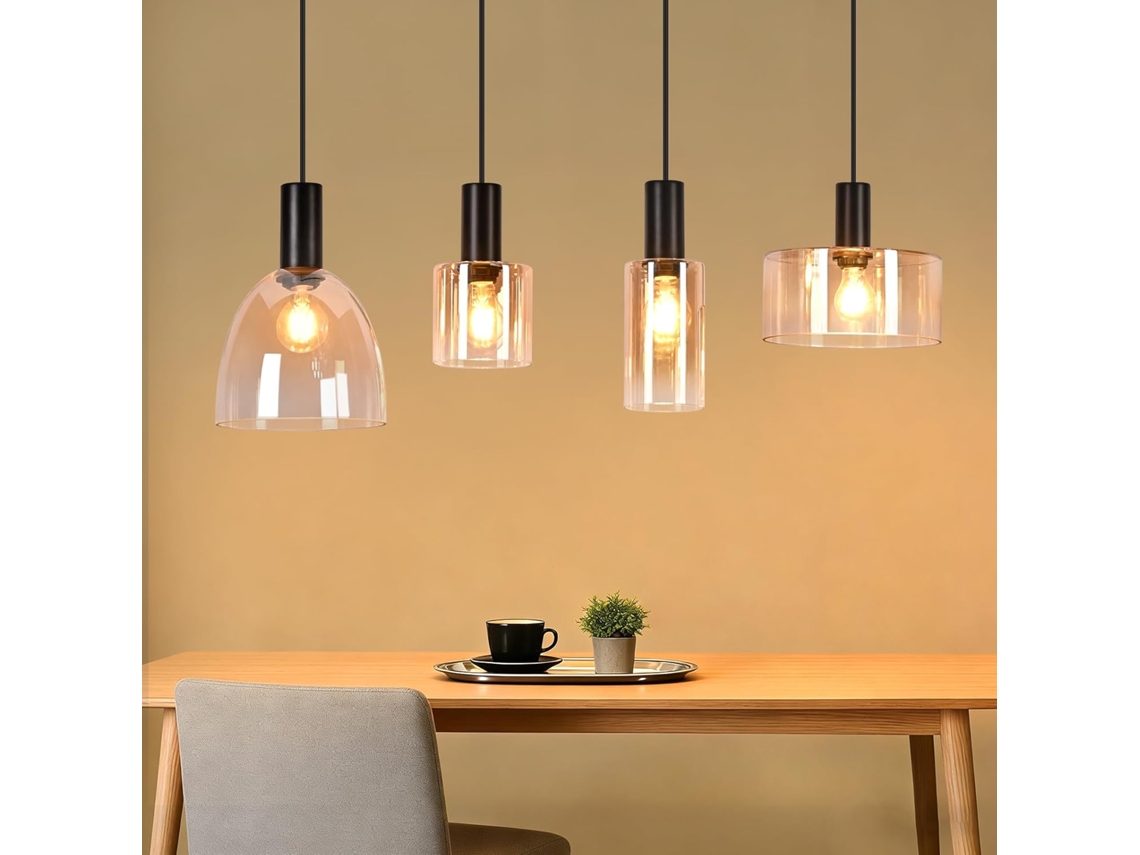 Nettlife Candeeiro De Suspensão Para Mesa De Jantar Em Vidro Com 3 Lâmpadas E27, Lustre Industrial Vintage Com Altura Ajustável (lâmpadas Não