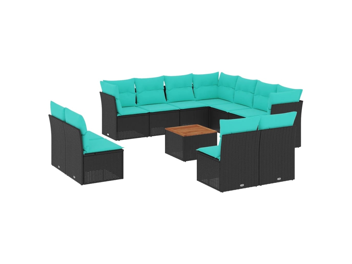 Maison Exclusive - 12 Pcs Conjunto De Sofás De Jardim Com Almofadões Vime Pe Preto