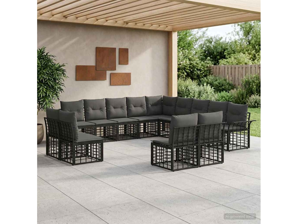 Vidaxl Conjunto De Sofás Para Exterior 13 Pcs Preto E Cinza Escuro