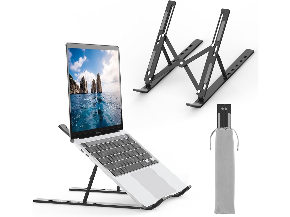 Suporte Para Laptop, Ajustável E Ventilado, Em Liga De Alumínio Preta Aquaforge (18 Polegadas)
