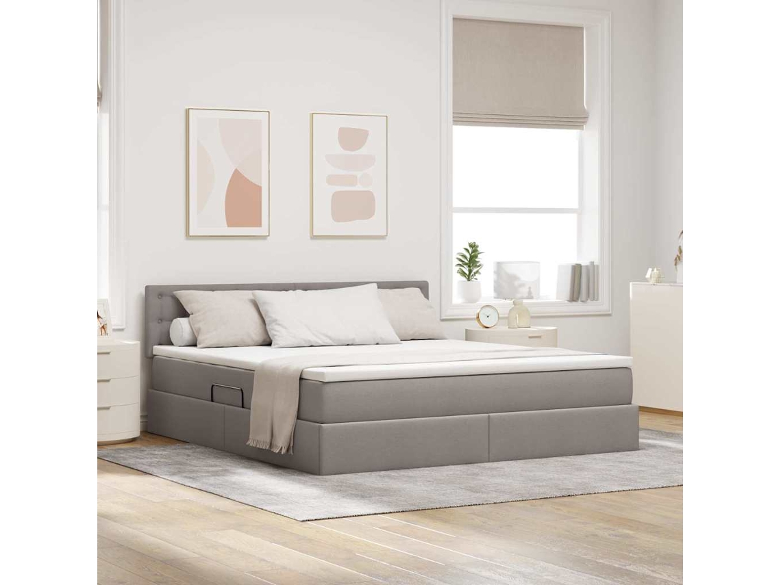 Vidaxl Cama De Armazenamento Led Com Colchão Cinzento-acastanhado