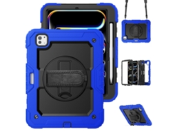 Capa Para Ipad Pro 11 2025/2024 11 Polegadas À Prova De Choque,com Suporte E Alça De Ombropreta + Azul Escuro