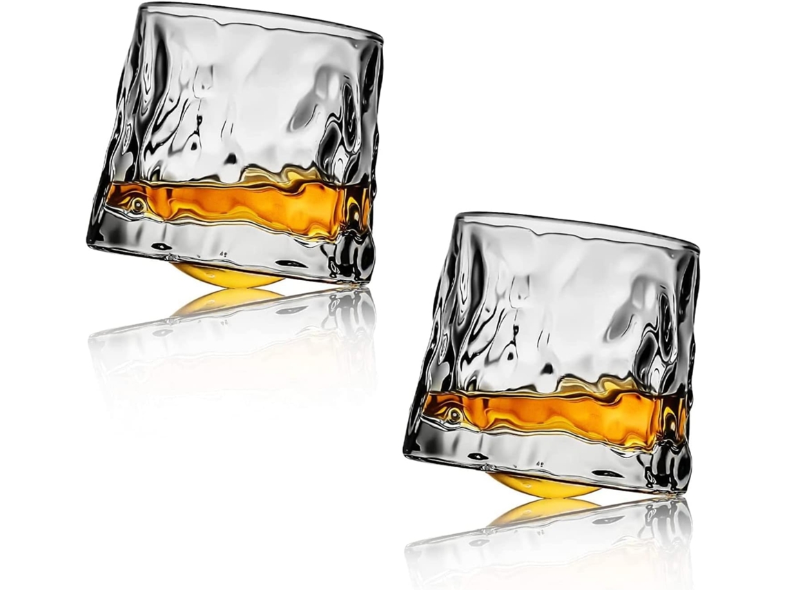 Conjunto De 2 Copos De Whisky Giratórios Em Vidro Transparente, Ideais Cocktails, Restaurantes E Vinho.