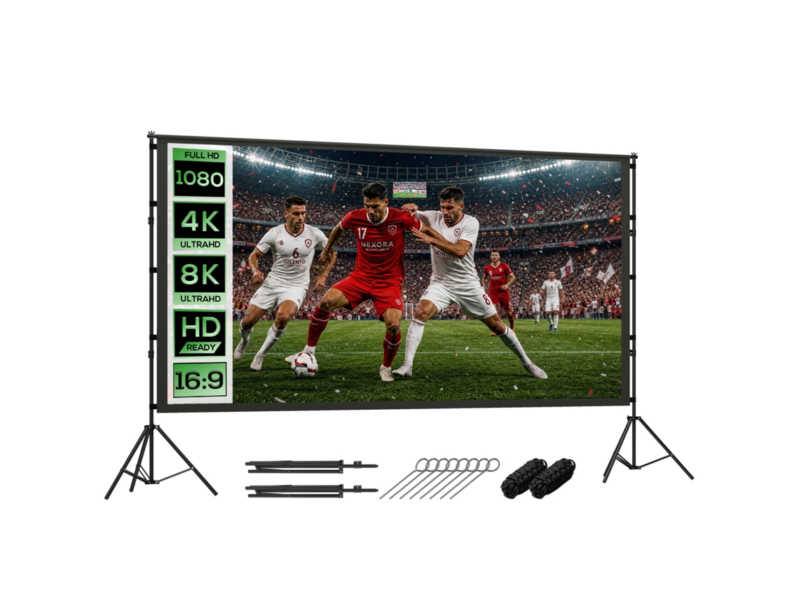 Tela De Projeção Hd 4k/8k De 120 Polegadas (16:9) Com Tripé, Tela De Projeção De Vídeo Portátil, 309 X 62 X 217 Cm, Branca E Preta.