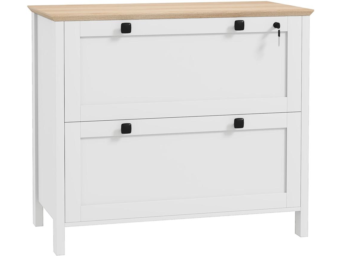 Móvel Arquivador Melamina De Madeira Cor Branco E Madeira 79x40x72 Cm Homcom