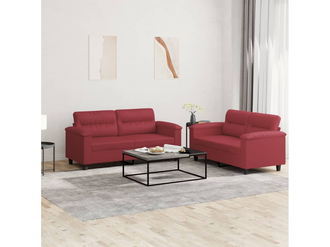 Vidaxl 2 Pcs Conjunto Sofás C/ Almofadões Couro Artif. Vermelho Tinto